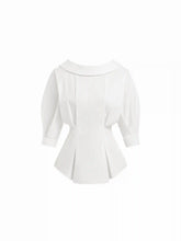 Cotton-blend Peter Pan Collar Puff Sleeve Reversible Blouse