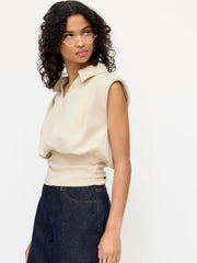 Cotton-blend V-neck Ruched Waist Top