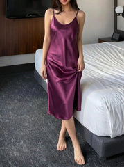 Satin U-neckline Cami Midi Nightdress