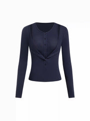 Wool-blend V-neck Long Sleeve Top