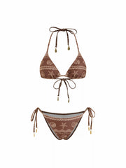 Halter Starfish Print Tie Side Bikini Set with Shell Charms