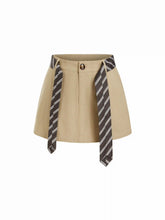 Cotton Mid Rise A-Line Mini Skirt With Striped Belt