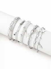 5 PCS STAR & MOON & FAUX PEARL BRACELET SET