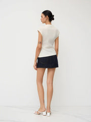High Neck Texture Asymmetrical Hem Top