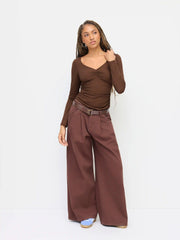 V-neck Ruched Long Sleeve Tee