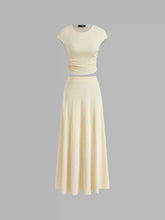 Jersey Round Neckline Ruched Top & Elastic Waist Maxi Skirt Set