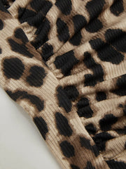 Leopard Print Ruched Tube Top With Scarf