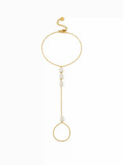 18K GOLD PLATED STAINLESS STEEL RHINESTONE HAND CHAIN BRACELET