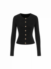 Knit Metal Button Detail Round Neckline Top