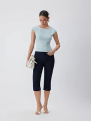 High Stretch Textured Boat Neck Short Sleeve Tee
