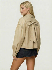 Cotton Collar Bowknot Oversized Jacket