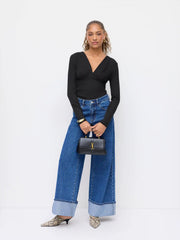 V-neck Long Sleeve Ruched Bodysuit