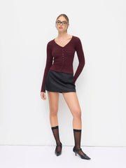 Knit Textured V-neck Long Sleeve Button Cardigan
