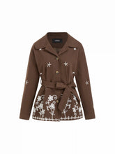 Cotton Floral Embroidery Oversized Jacket With Belt