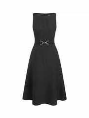 Boat Neck Ruffle A-line Midi Dress With Belt