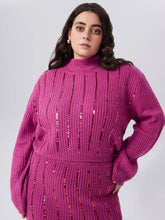 Knitted High Neck Sequins Long Sleeve Crop Top Curve & Plus