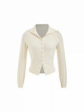 Knit Collar Solid Hollow Out Long Sleeve Cardigan