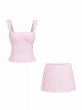 Cotton Textured Square Neck Bowknot Top & Mid Rise Mini Skirt Set