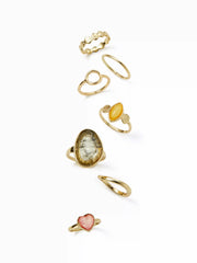 7PCS HEART & GEMSTONE RING SET