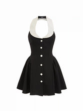 Color-Blocked Collar Tie Back Flared Mini Dress