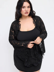 Lace Cotton-blend Bell Sleeve Oversized Crop Blouse Curve & Plus