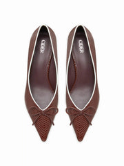 POINTED-TOE BOWKNOT ARTIFICIAL SNAKESKIN HEELS