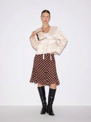 Jacquard Floral V-neck Bowknot Tie Oversized Puffer