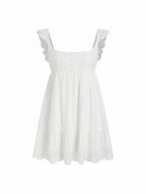 Jacquard Square Neck Ruffle Sleeve Broderie Anglaise Babydoll Mini Dress