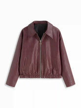 Faux Leather Collar Long Sleeve Zip Through Biker Jacket