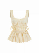 Cotton-blend Square Neck Bowknot Peplum Tank Top