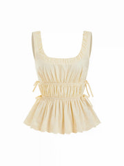 Cotton-blend Square Neck Bowknot Peplum Tank Top