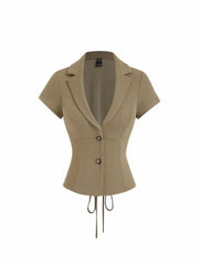 Notched Collar Lace Up Corset Blouse