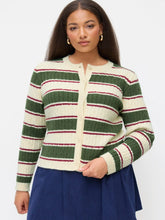 Cable Knit Striped Colorblock Button Top Curve & Plus