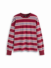 Cotton-blend Striped Round Neckline Long Sleeve Oversized Tee