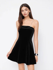 Velvet Square Neck Rhinestone A-line Mini Slip Dress