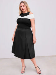 Knitted Round Neckline Bow-trim Off-shoulder Top Curve & Plus