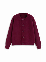 Knit Round Neckline Button Thick Cardigan