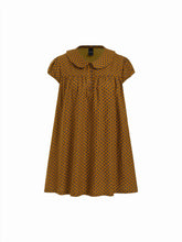 Cotton Geometric Peter Pan Collar Puff Sleeve Babydoll Mini Dress