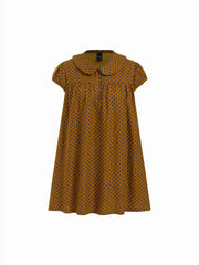 Cotton Geometric Peter Pan Collar Puff Sleeve Babydoll Mini Dress