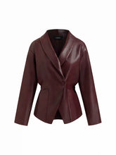 Faux Leather Collar Button Elastic Waist Jacket
