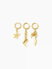 3PCS STARFISH & BOOTS & COCONUT TREE & FEATHER 18K GOLD PLATED STAINLESS STEEL SHOE CHARM SET