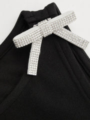 Boat Neckline Solid Bowknot Wrap Mini Dress