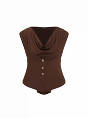 Cowl Neck Ruched Metal Detail Top Curve & Plus