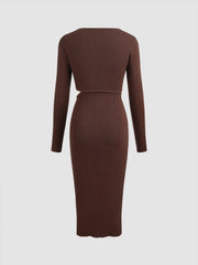 Round Neckline Cut Out Knitted Midi Dress