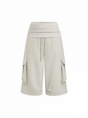 Cotton-blend Low Rise Drawstring Cargo Bermuda Shorts