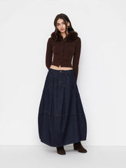 Cider Denim Low Rise Button Maxi Skirt