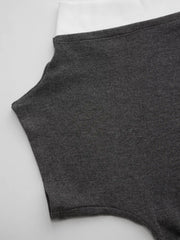 Asymmetrical Neck Two Tone Ruched Short Sleeve Top