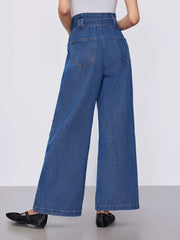 High Waist Solid Bowknot Wide Leg Jeans
