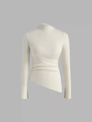 Knit Asymmetrical Neck Solid Long Sleeve Top