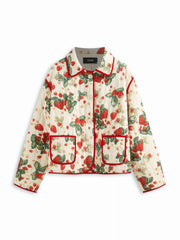 Strawberry Contrasting Binding Collar Button Quilted Oversized Puffer Jacket